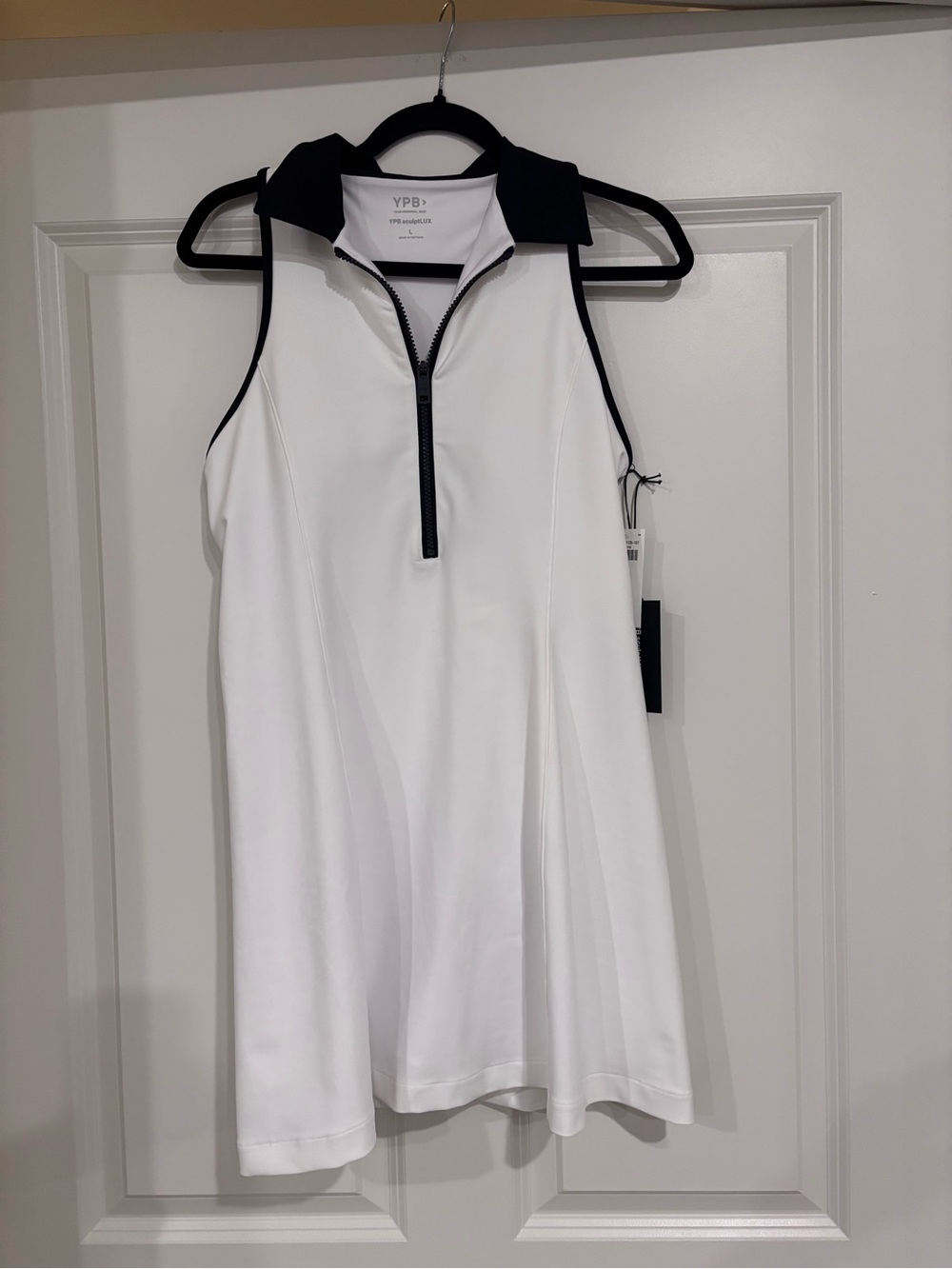 Abercrombie & Fitch White Sleeveless Zip-Front Polo Dress with Black Trim